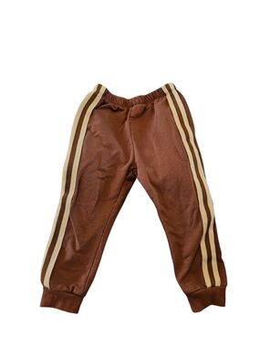 Kids Brown Track Pants with Ivory Side Stripes Size 3t